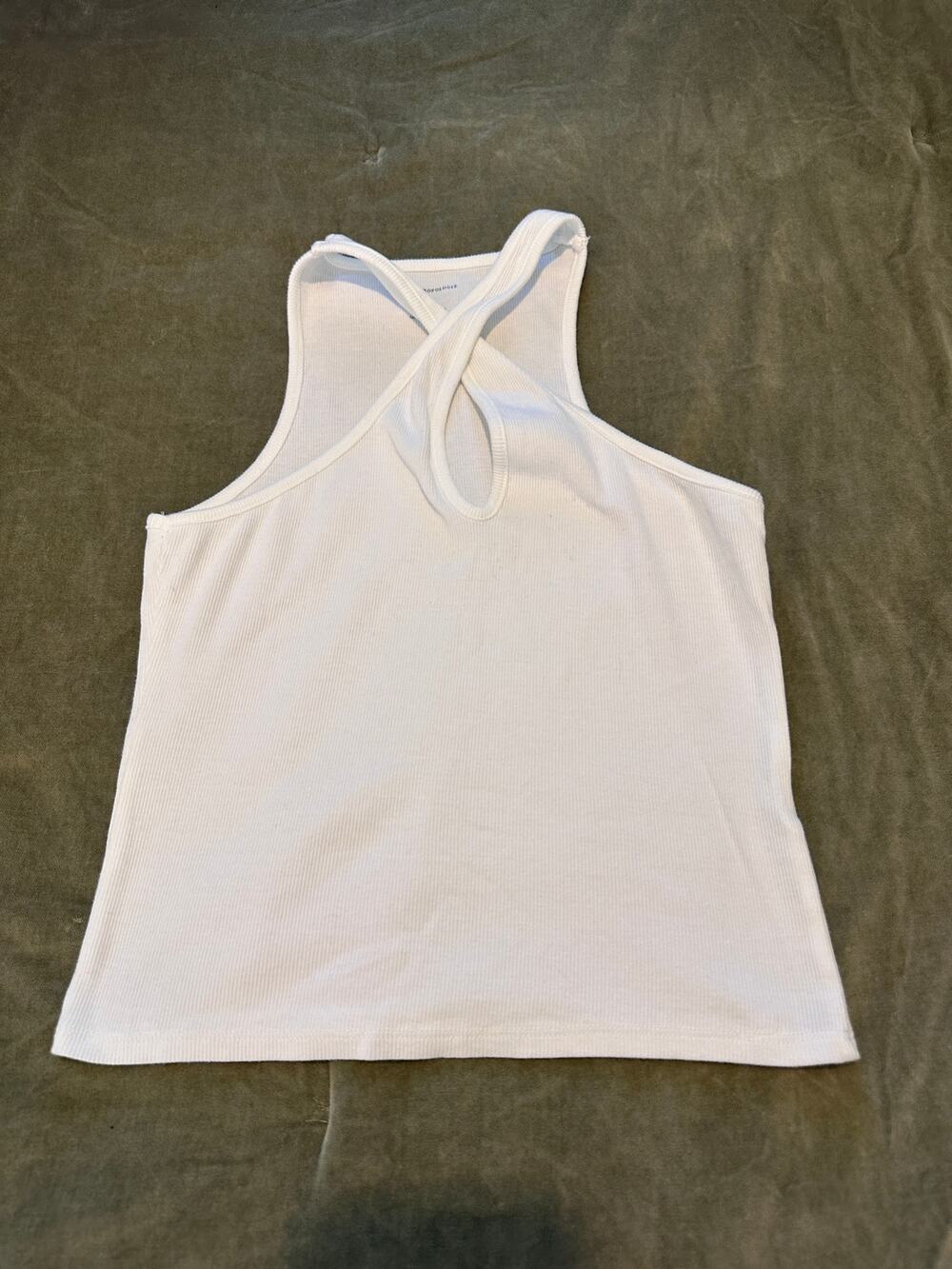 Anthropologie White Ribbed Front Twist Halter Tank Top XS